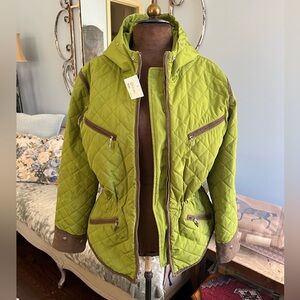 M. Miller Quilted Green Ski Jacket with Brown Accents